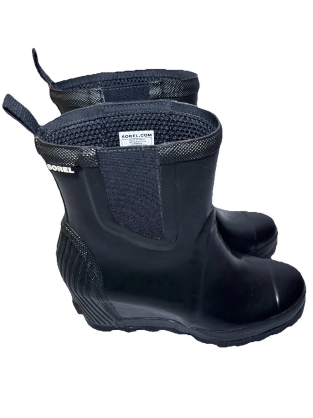 Sorel Boots Joan Rain Wedge Chelsea Ankle Bootie NL2526-010 Black Rubber Sz 9.5
